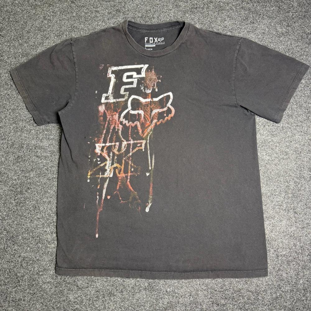 Y2K Fox Racing Graphic T-Shirt Mens L Black Motocross Skater Distressed Logo Tee
